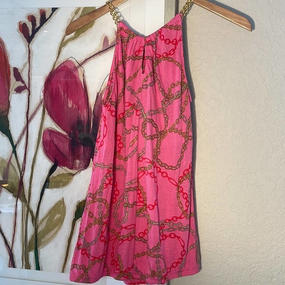 NY&C Pink Halter Tank Top Gold Chain Print Mobwife - Picture 1 of 5